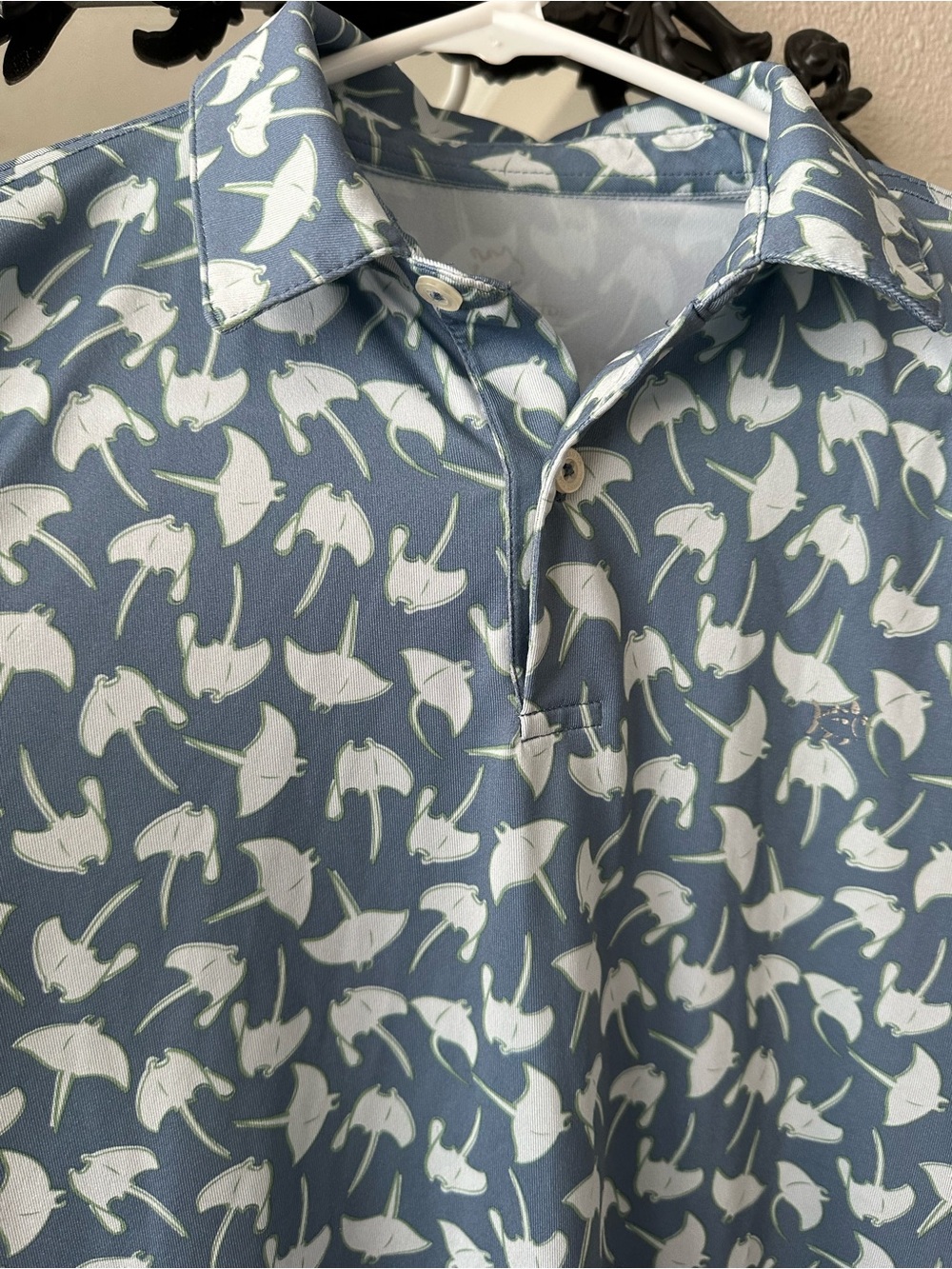 Southern Tide Boys Blue Polo with White Stingray Print